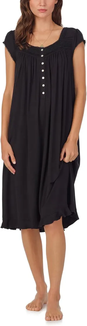 Eileen West Full Length Nightgown for Women - Soft Tencel Modal 42" Cap Sleeve Sleep Dress - Iconic Black, X-Small
