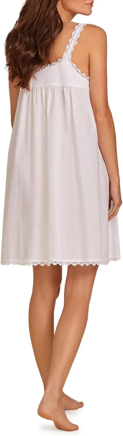 Eileen West Queen Anne's Lace Cotton Lawn Nightgown, Lace-Trimmed Spaghetti Straps, Akoya Shell Buttons, 36" Length