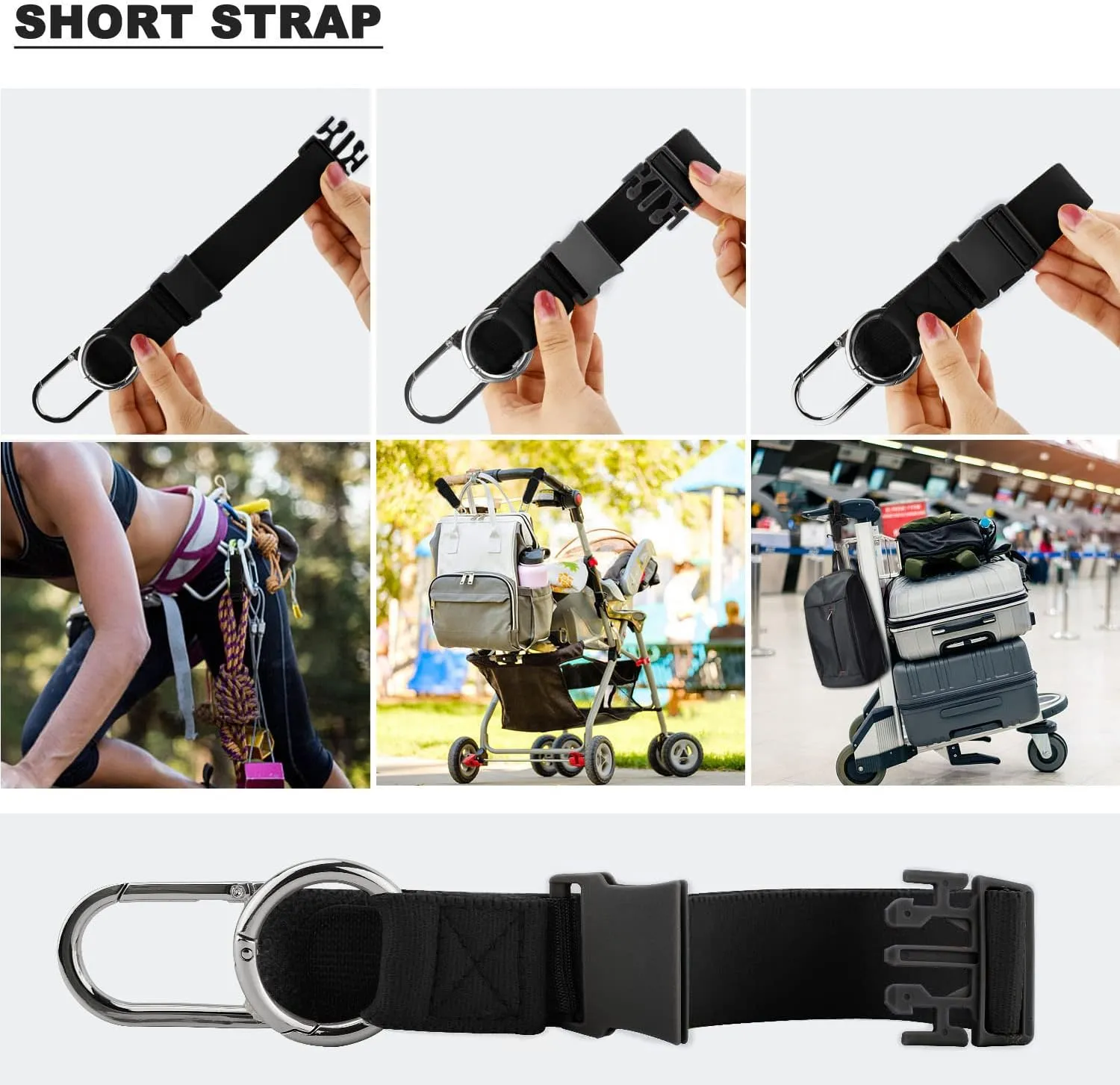Elastic Jacket Gripper with D-Ring Hook and Buckle, ZINZ D-Ring Hook Baggage Suitcase Straps Belts Travel Accessories, Makes Your Hands Free