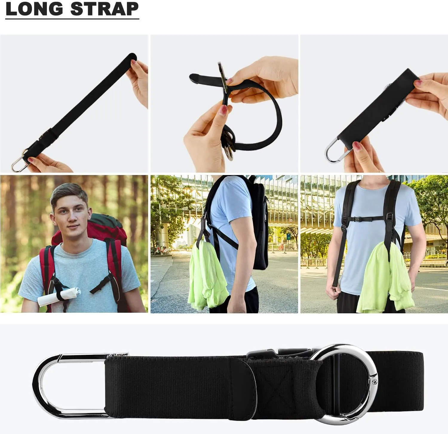 Elastic Jacket Gripper with D-Ring Hook and Buckle, ZINZ D-Ring Hook Baggage Suitcase Straps Belts Travel Accessories, Makes Your Hands Free