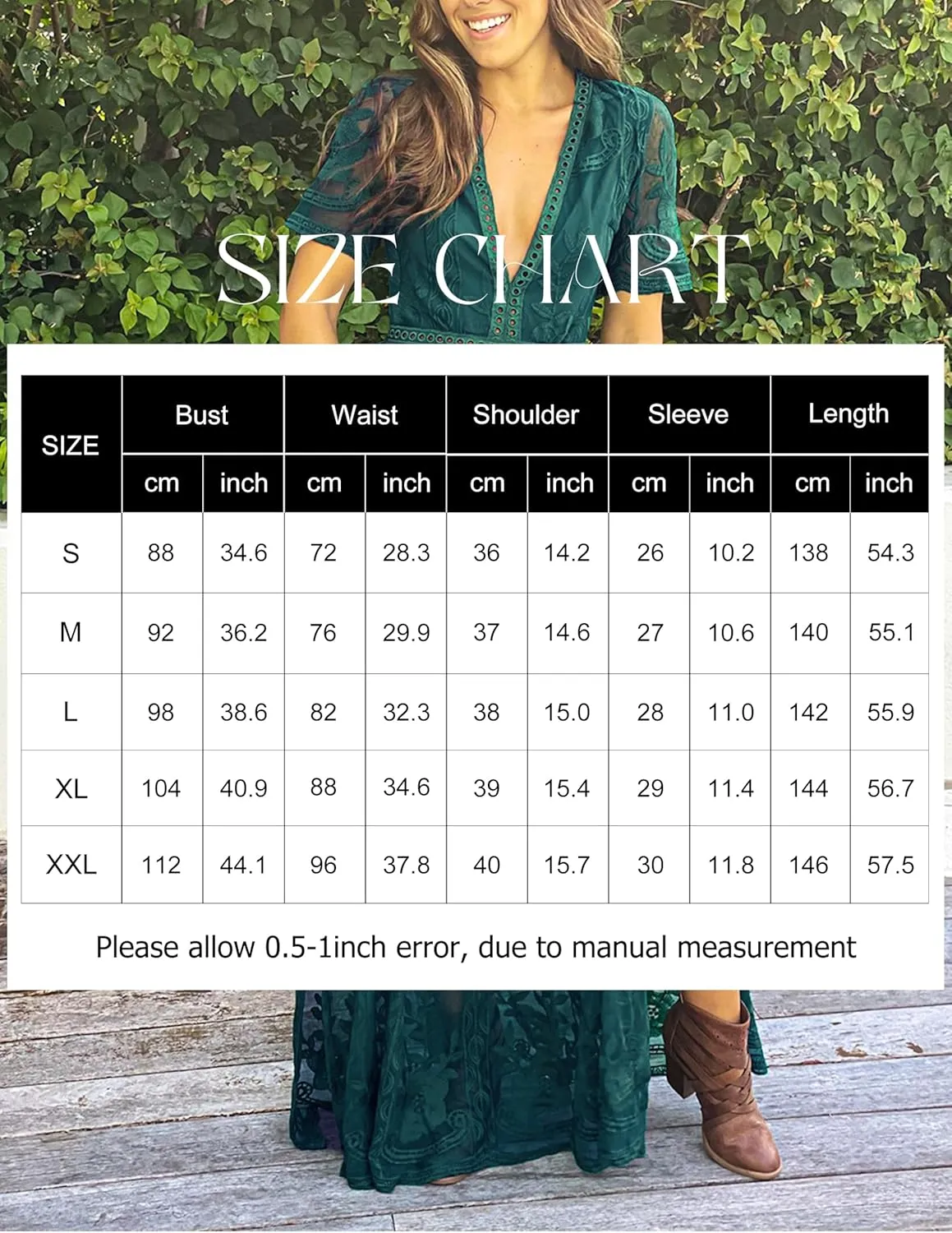 Eleter Women's Deep V-Neck Lace Romper Short Sleeve Long Dress