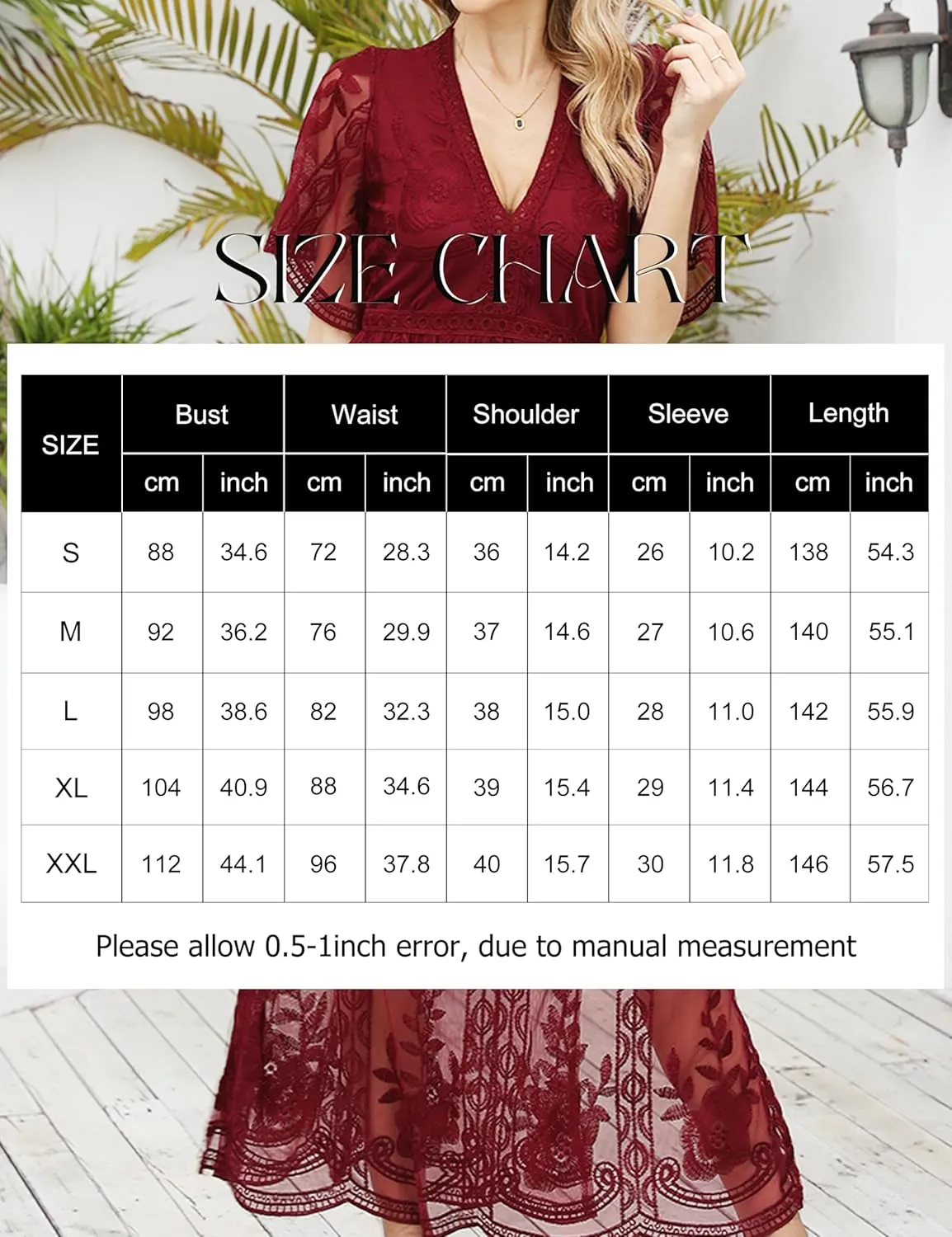 Eleter Women's Deep V-Neck Lace Romper Short Sleeve Long Dress