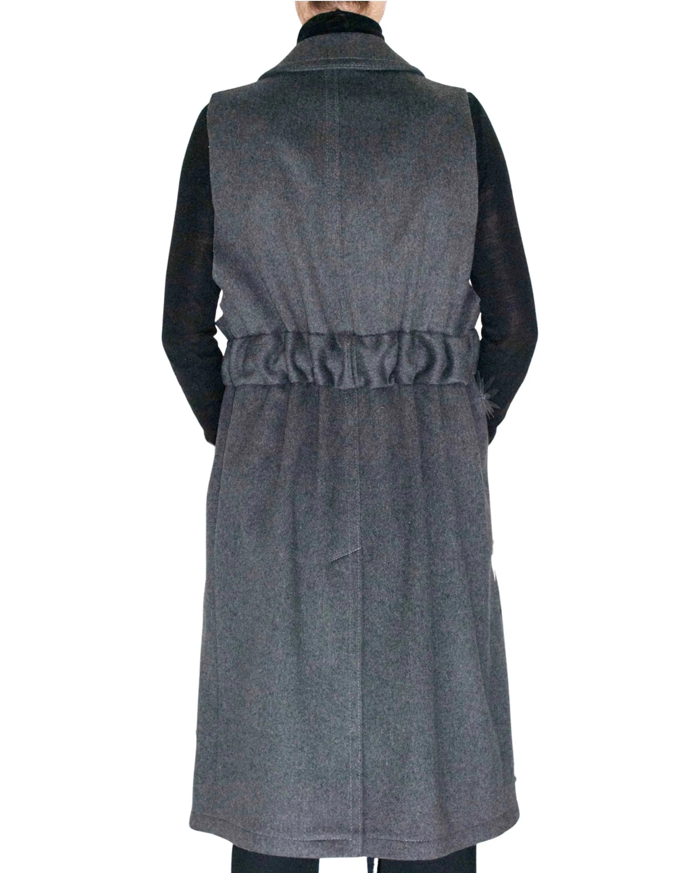 Embellished Belted Wool Vest