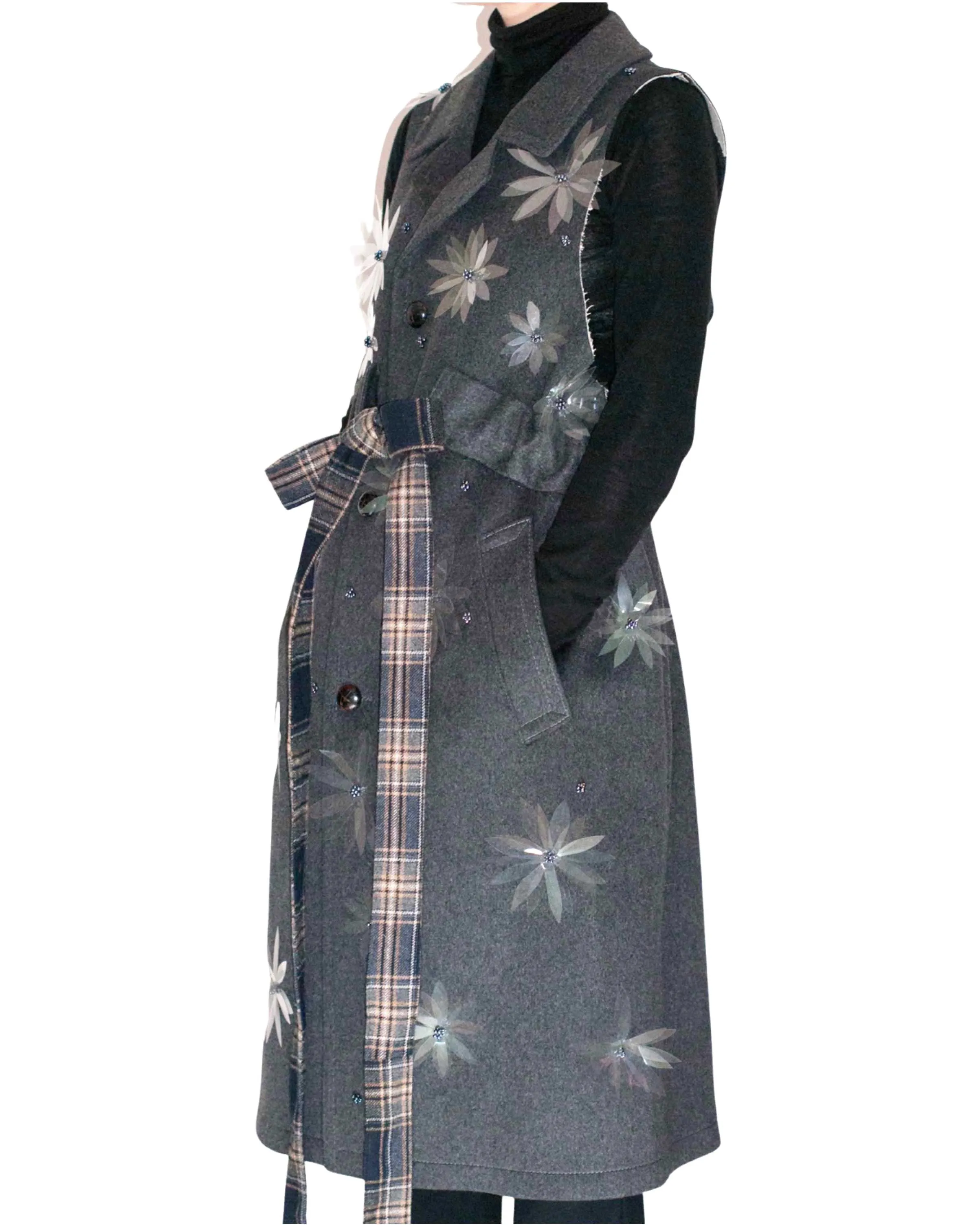 Embellished Belted Wool Vest
