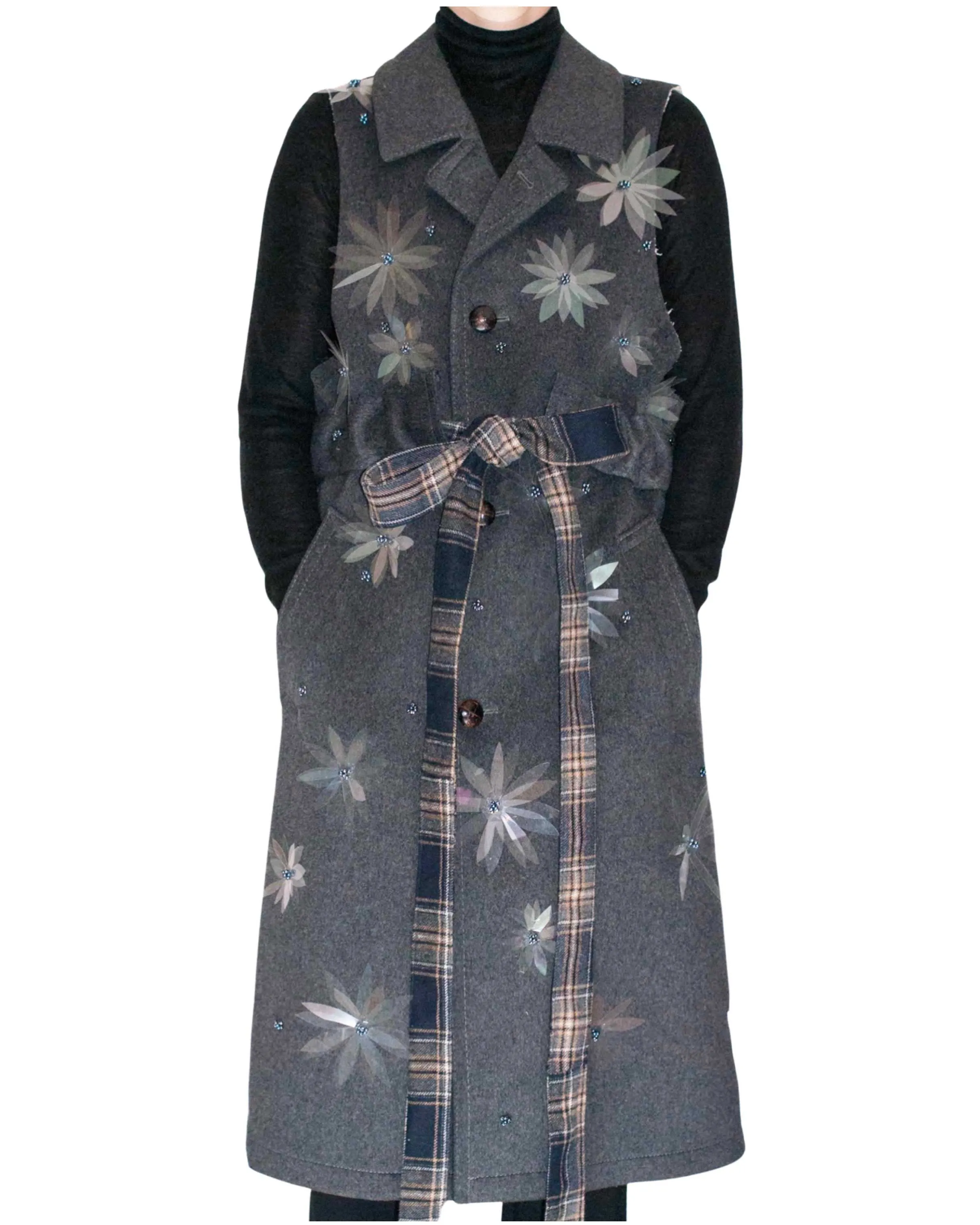 Embellished Belted Wool Vest