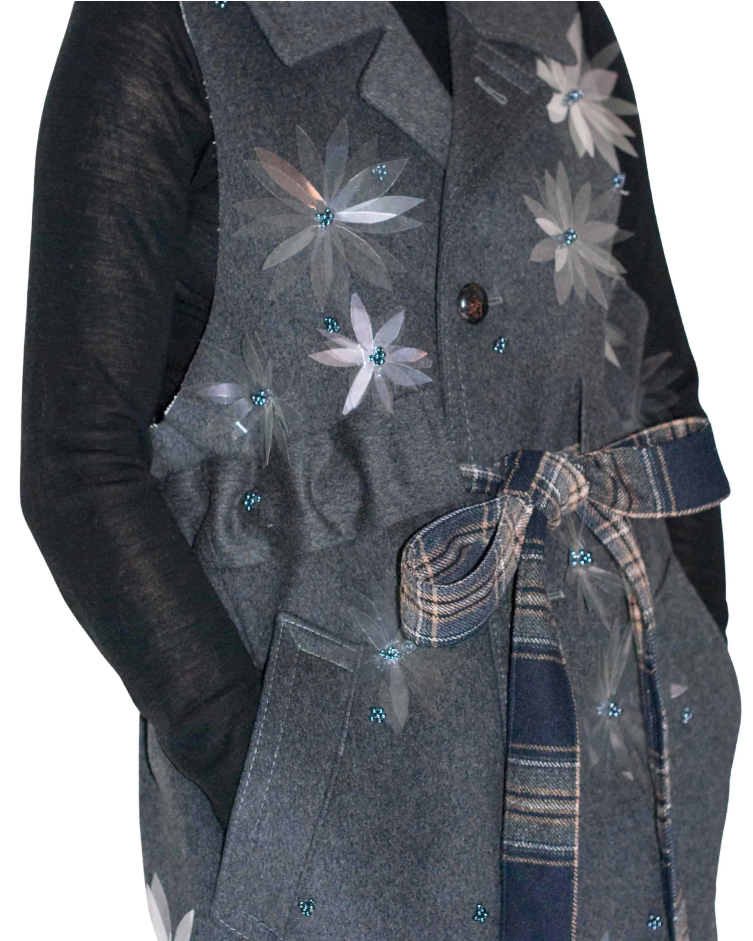 Embellished Belted Wool Vest