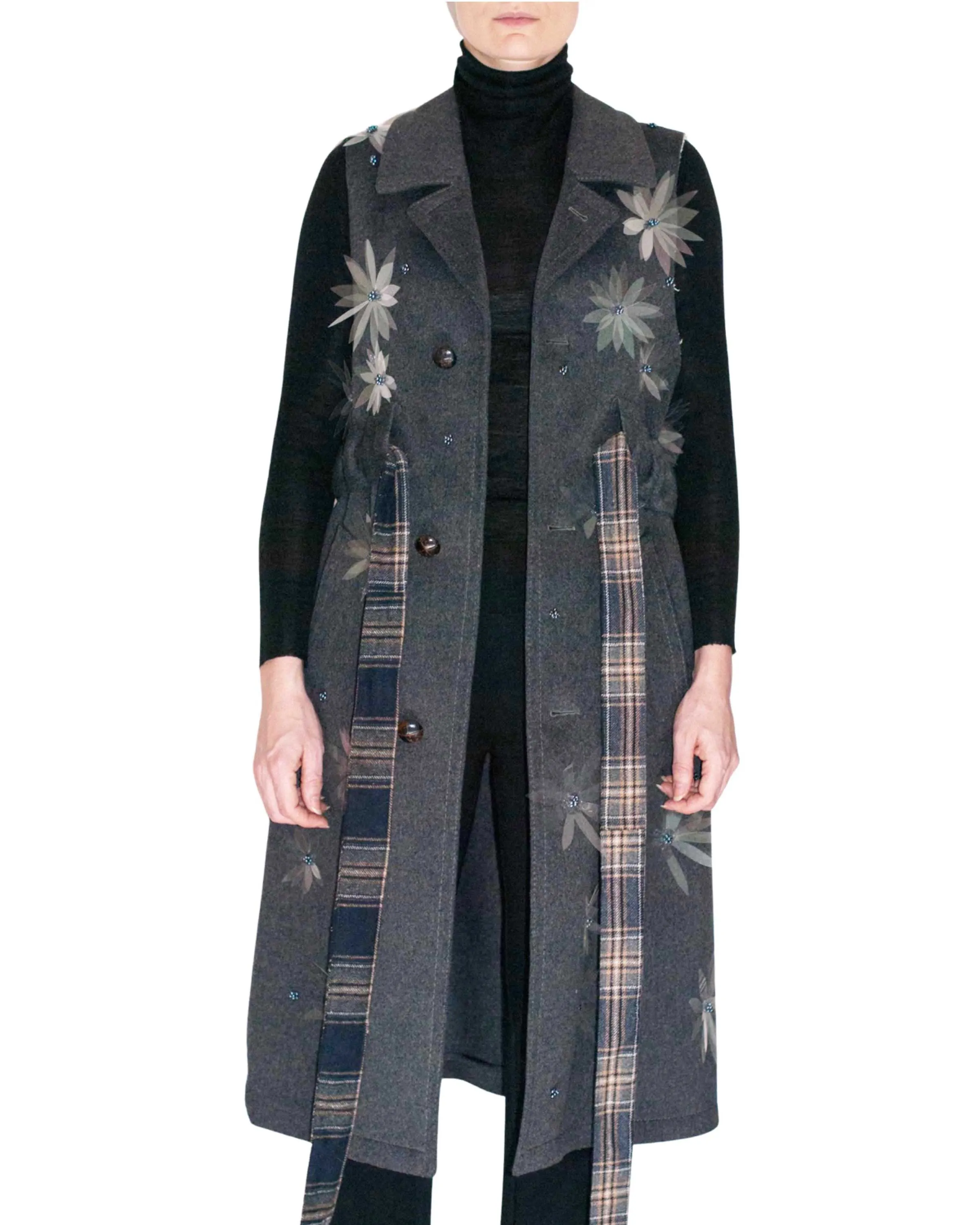 Embellished Belted Wool Vest