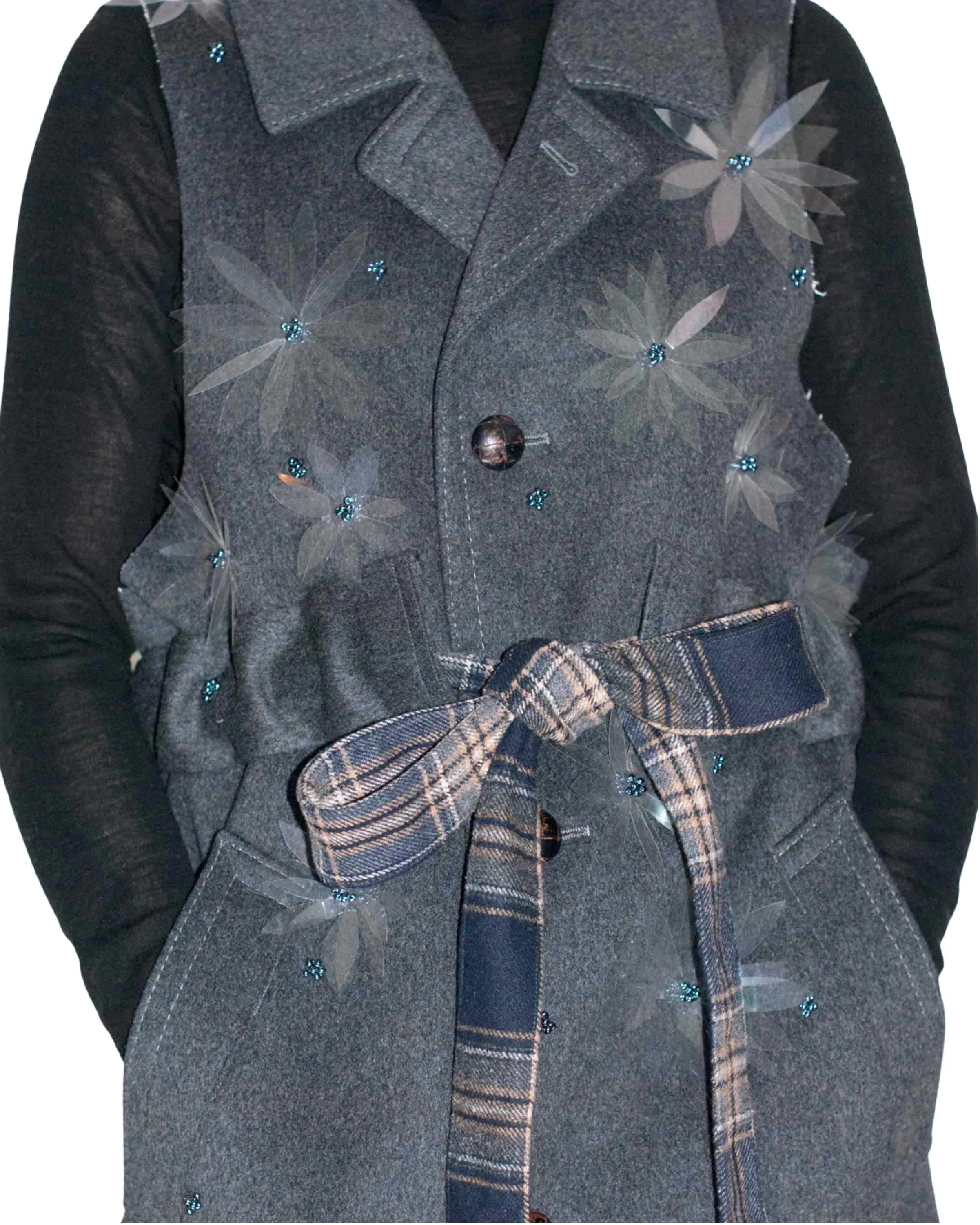 Embellished Belted Wool Vest
