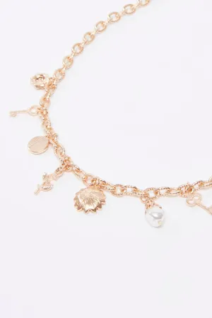 Embellished Nautical Themed Charm Necklace