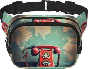 England UK Retro London Telephone Print Square Double Layer functionality Waist Bag Unisex Crossbody Pack Travel Workout