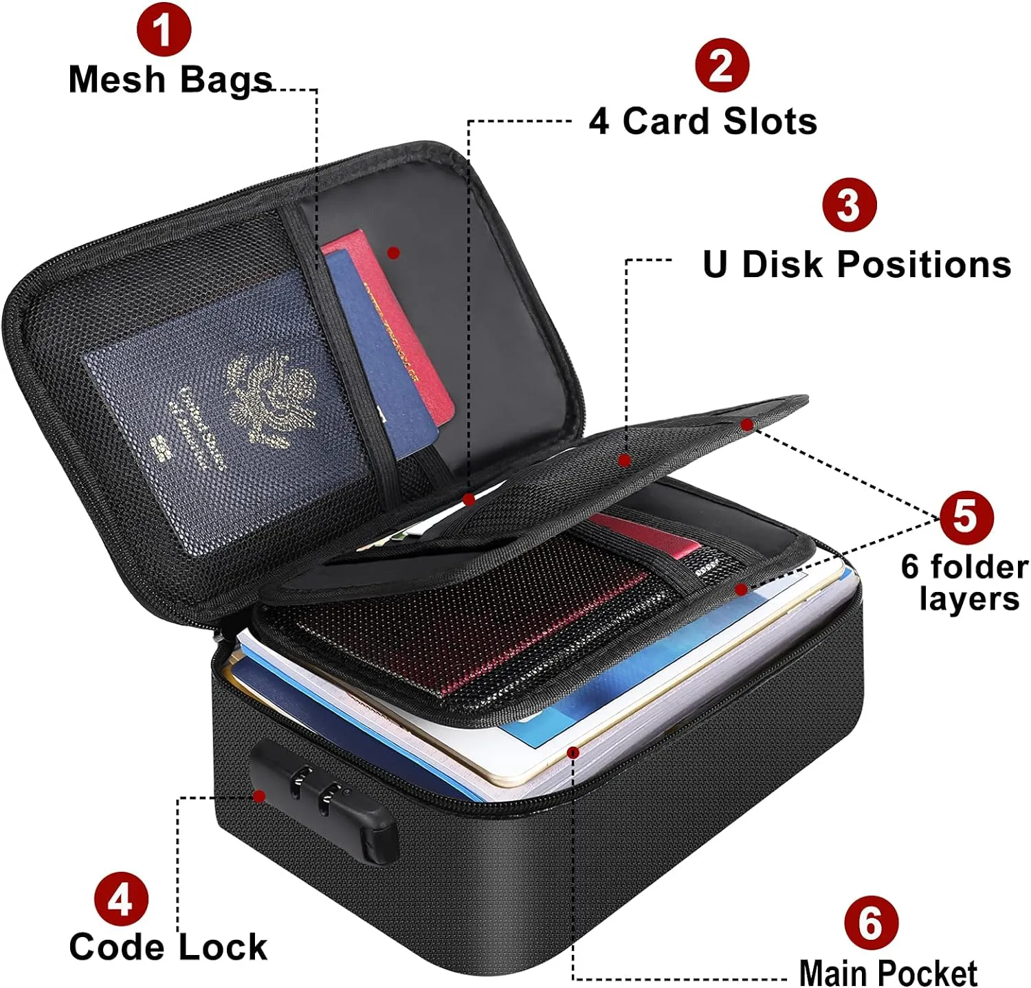 ENGPOW Small Fireproof Bag with Lock,Fireproof Soft Money Organizer Case (9x 5.3 x 3.7 inches),3-Layer Cash Safe Coin Organizer Bag Set Storage for Valuables-Currency,Keys,Card,Passport(2 Pack)