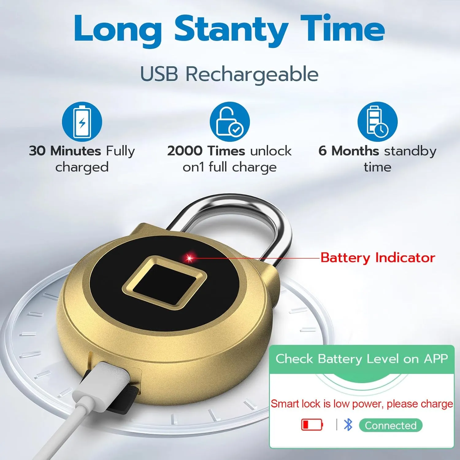 Eseesmart Fingerprint Padlock, Locker Bluetooth, Mobile APP, Smart Padlock with Keyless Biometric, Water Resistant, Suitable for Gym, School, Bike, Luggage Bags, Locker and Storage