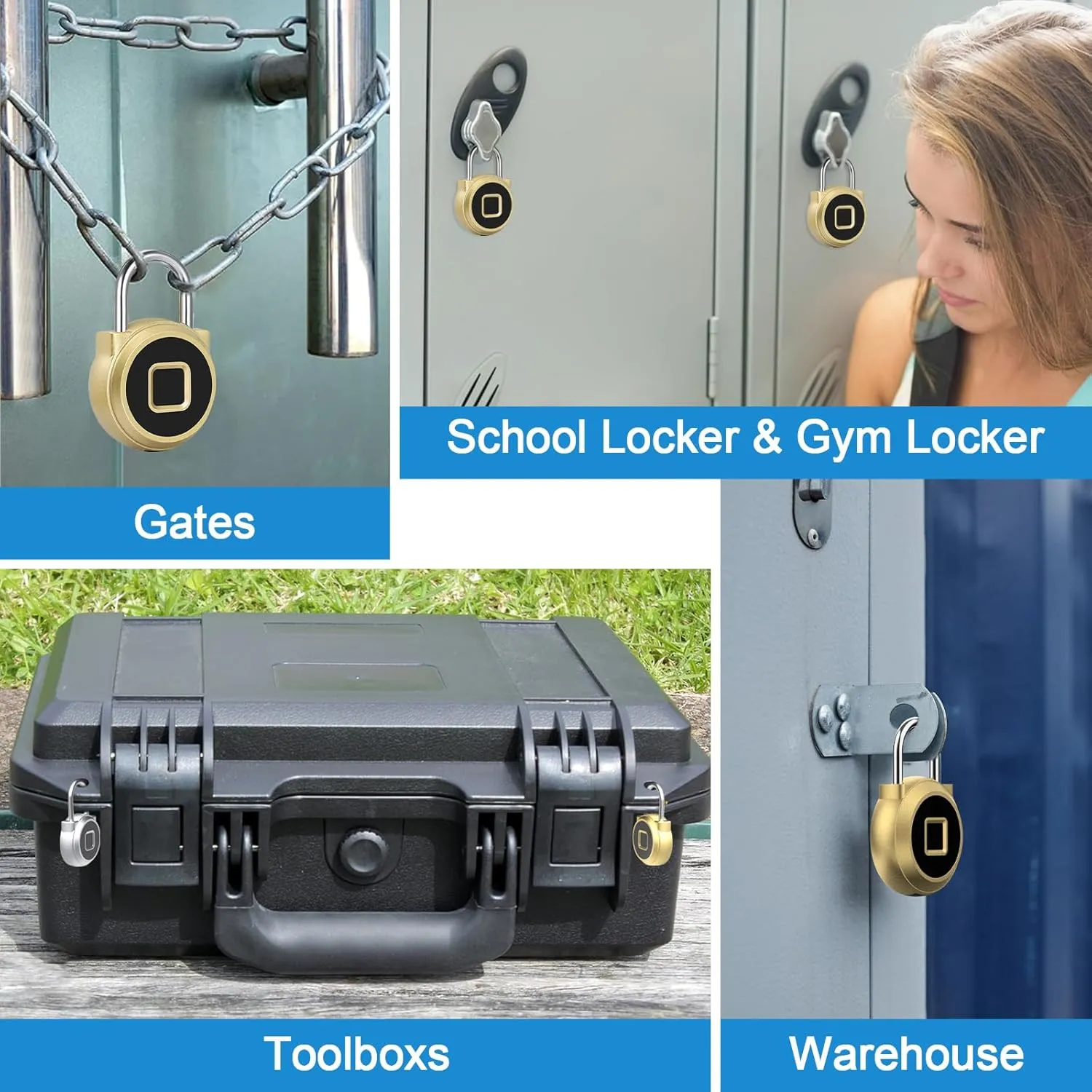 Eseesmart Fingerprint Padlock, Locker Bluetooth, Mobile APP, Smart Padlock with Keyless Biometric, Water Resistant, Suitable for Gym, School, Bike, Luggage Bags, Locker and Storage