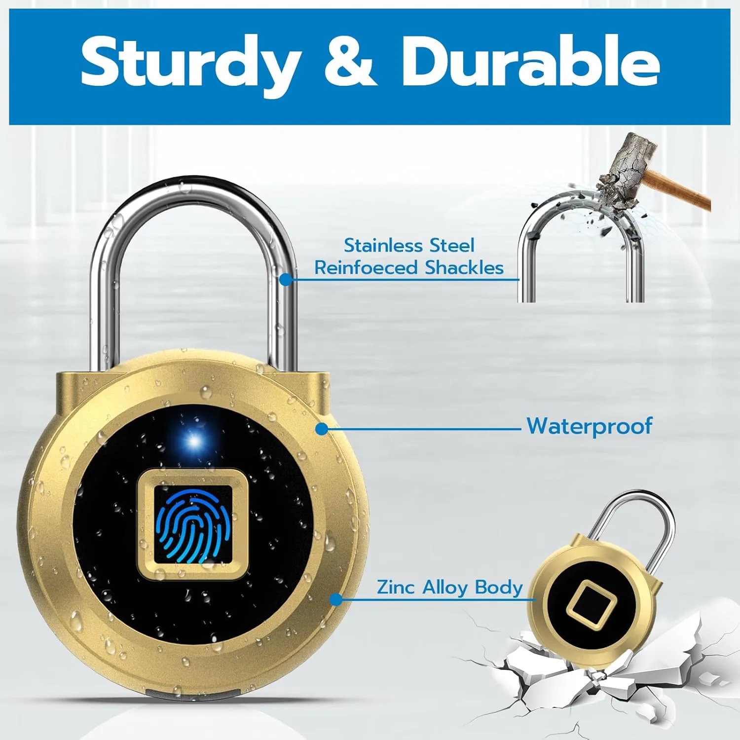 Eseesmart Fingerprint Padlock, Locker Bluetooth, Mobile APP, Smart Padlock with Keyless Biometric, Water Resistant, Suitable for Gym, School, Bike, Luggage Bags, Locker and Storage