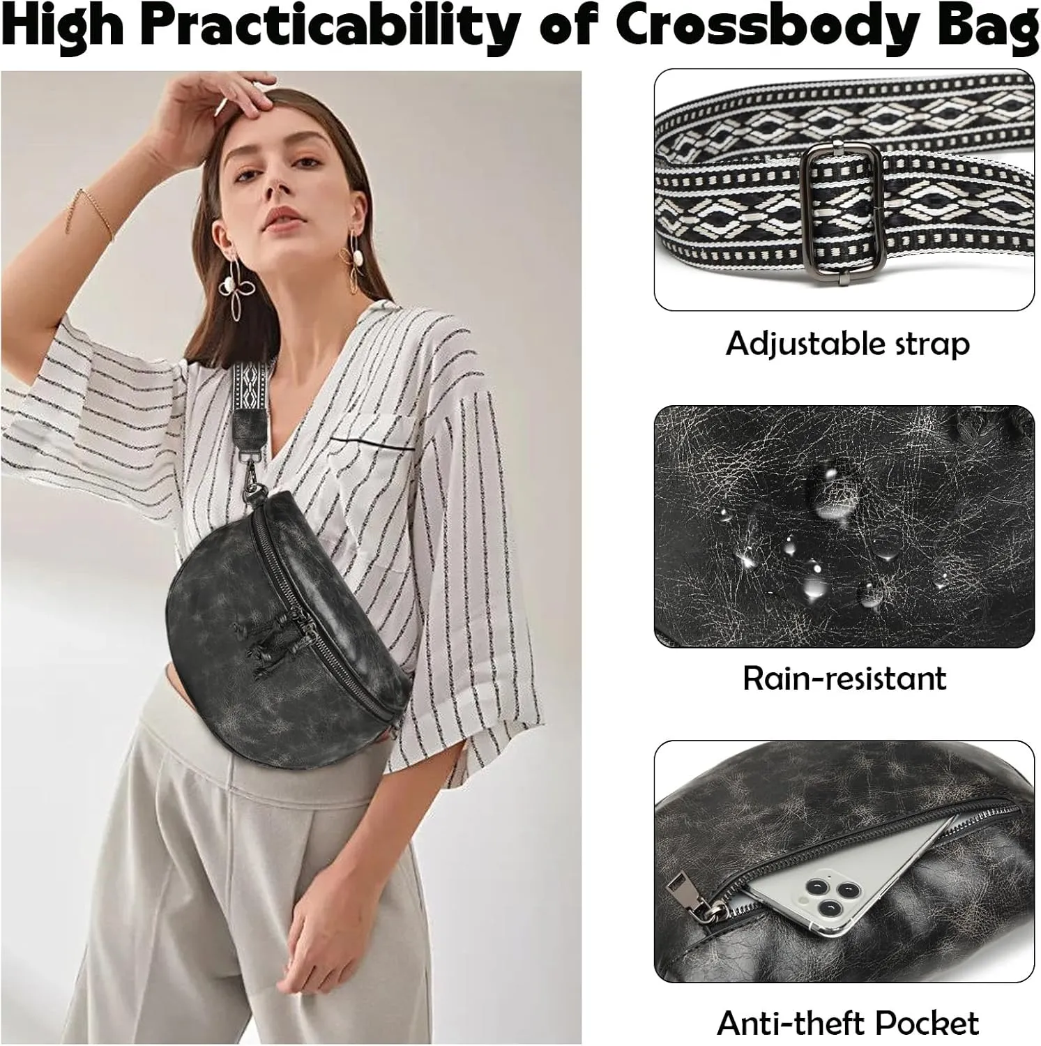 Eslcorri Small Crossbody Sling Bag for Women Trendy - Fanny Packs Leather Chest Belt Bum Bag Anti Theft Purse for Travel