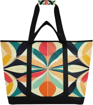 Ethnic Print Reusable Insulated Lunchbox Cooler Bag, Leakproof Kitchen Grocery Bag Collapsible Portable Cooler Tote Bag for Picnic, Camping, Office, Travel