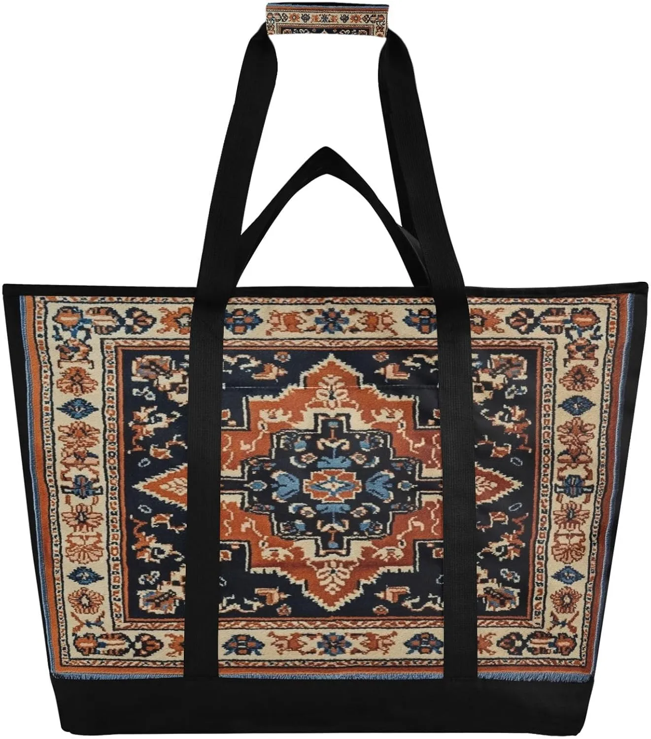 Ethnic Print Reusable Insulated Lunchbox Cooler Bag, Leakproof Kitchen Grocery Bag Collapsible Portable Cooler Tote Bag for Picnic, Camping, Office, Travel