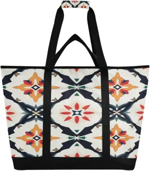 Ethnic Prints Reusable Insulated Lunchbox Cooler Bag, Leakproof Kitchen Grocery Bag Collapsible Portable Cooler Tote Bag for Picnic, Camping, Office, Travel