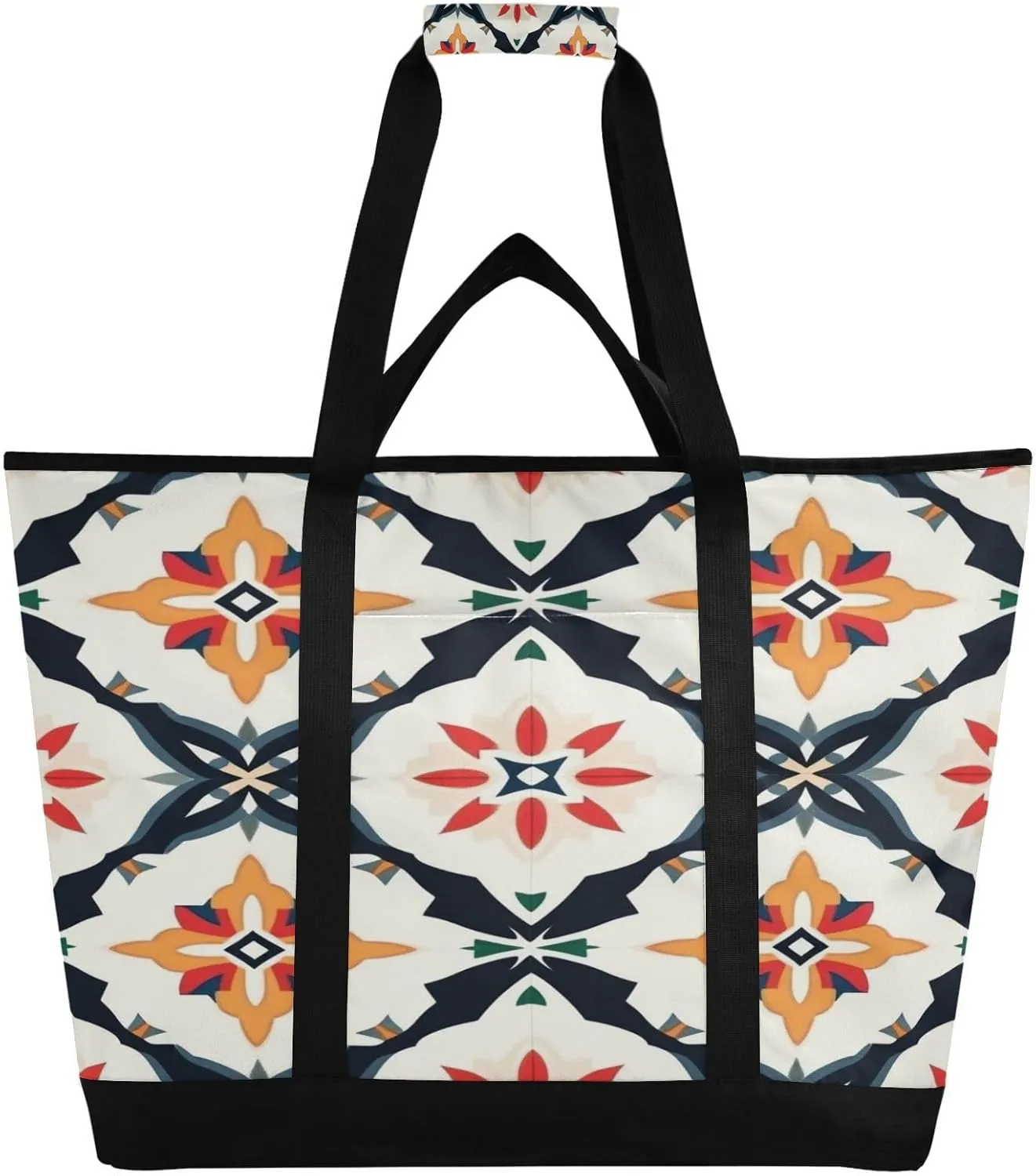 Ethnic Prints Reusable Insulated Lunchbox Cooler Bag, Leakproof Kitchen Grocery Bag Collapsible Portable Cooler Tote Bag for Picnic, Camping, Office, Travel