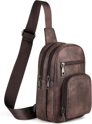 FADEON Sling Bags for Women Crossbody Bags, Designer PU Leather Sling Purse Multi-Pocket Packs with Card Slot Coffee Brown