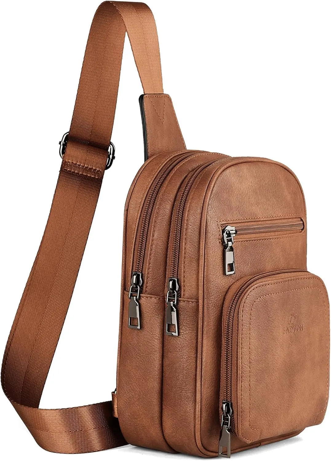 FADEON Sling Bags for Women Crossbody Bags, Designer PU Leather Sling Purse Multi-Pocket Packs with Card Slot Purse Brown