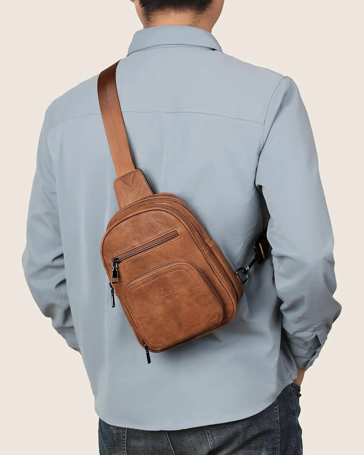 FADEON Sling Bags for Women Crossbody Bags, Designer PU Leather Sling Purse Multi-Pocket Packs with Card Slot Purse Brown