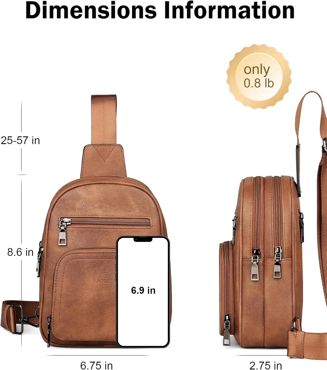 FADEON Sling Bags for Women Crossbody Bags, Designer PU Leather Sling Purse Multi-Pocket Packs with Card Slot Purse Brown
