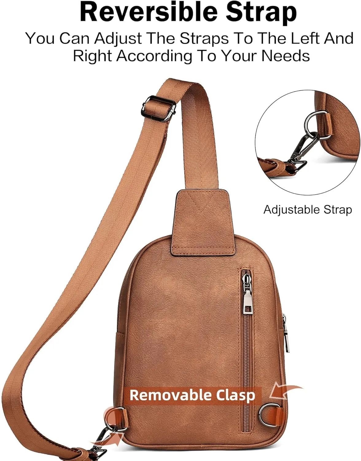 FADEON Sling Bags for Women Crossbody Bags, Designer PU Leather Sling Purse Multi-Pocket Packs with Card Slot Purse Brown