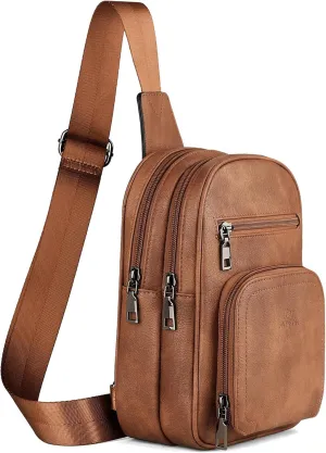 FADEON Sling Bags for Women Crossbody Bags, Designer PU Leather Sling Purse Multi-Pocket Packs with Card Slot Purse Brown