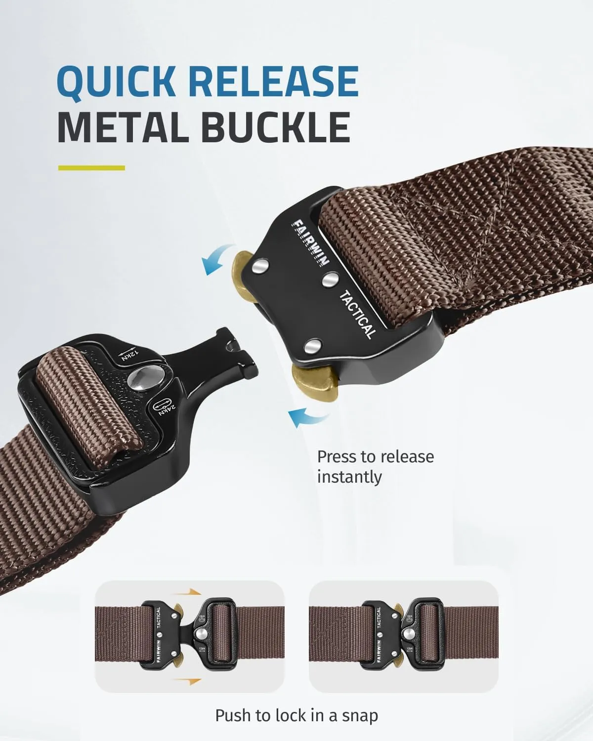 FAIRWIN Tactical Belt, Work Belts for Men Military Webbing Riggers Web Belt Heavy-Duty Quick-Release Buckle