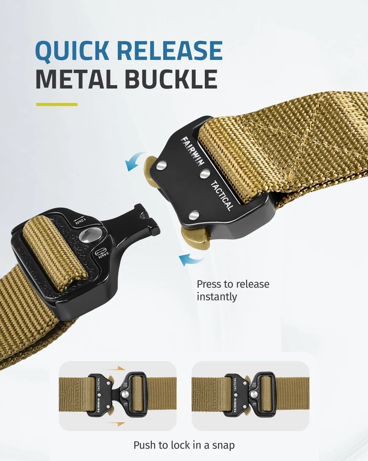 FAIRWIN Tactical Belt, Work Belts for Men Military Webbing Riggers Web Belt Heavy-Duty Quick-Release Buckle