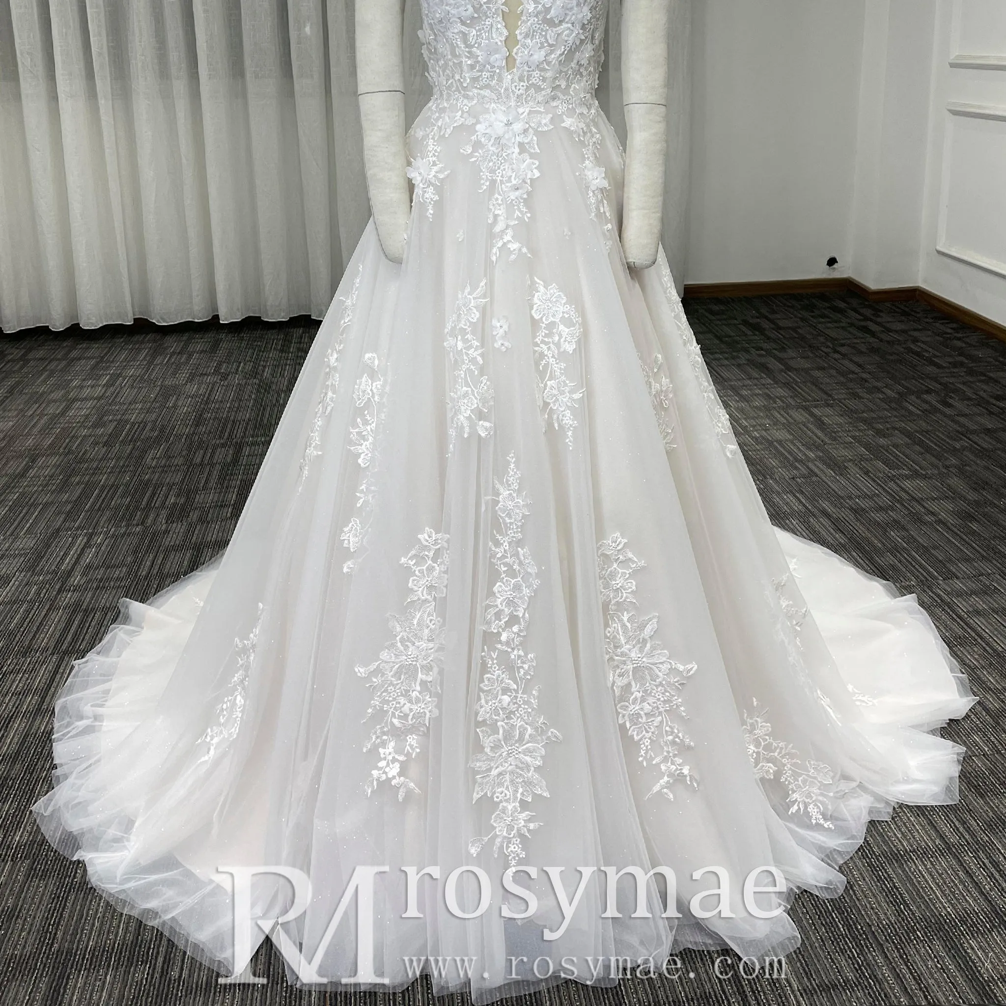 Fairytale Off Shoulder Embellished Tulle Ball Gown Wedding Dress