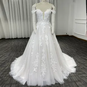 Fairytale Off Shoulder Embellished Tulle Ball Gown Wedding Dress