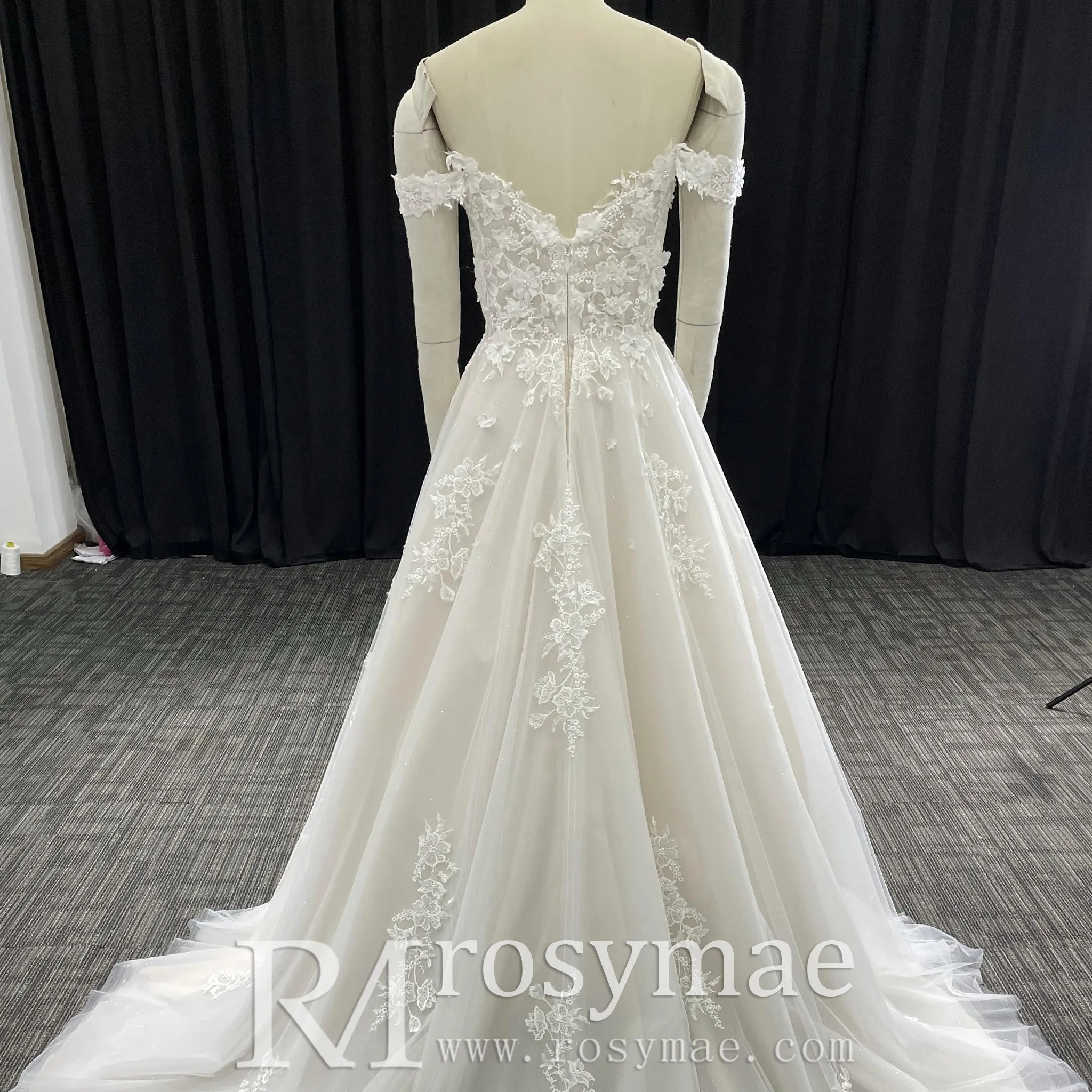 Fairytale Off Shoulder Embellished Tulle Ball Gown Wedding Dress
