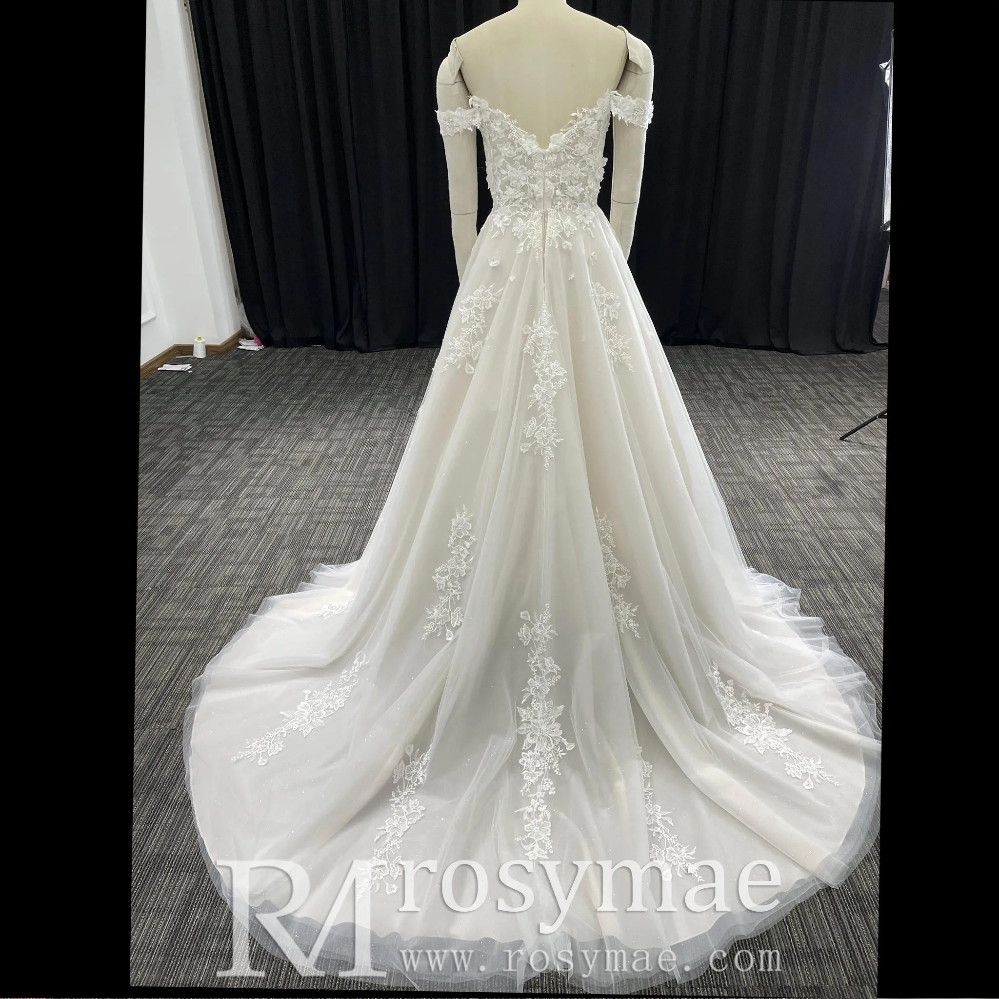 Fairytale Off Shoulder Embellished Tulle Ball Gown Wedding Dress