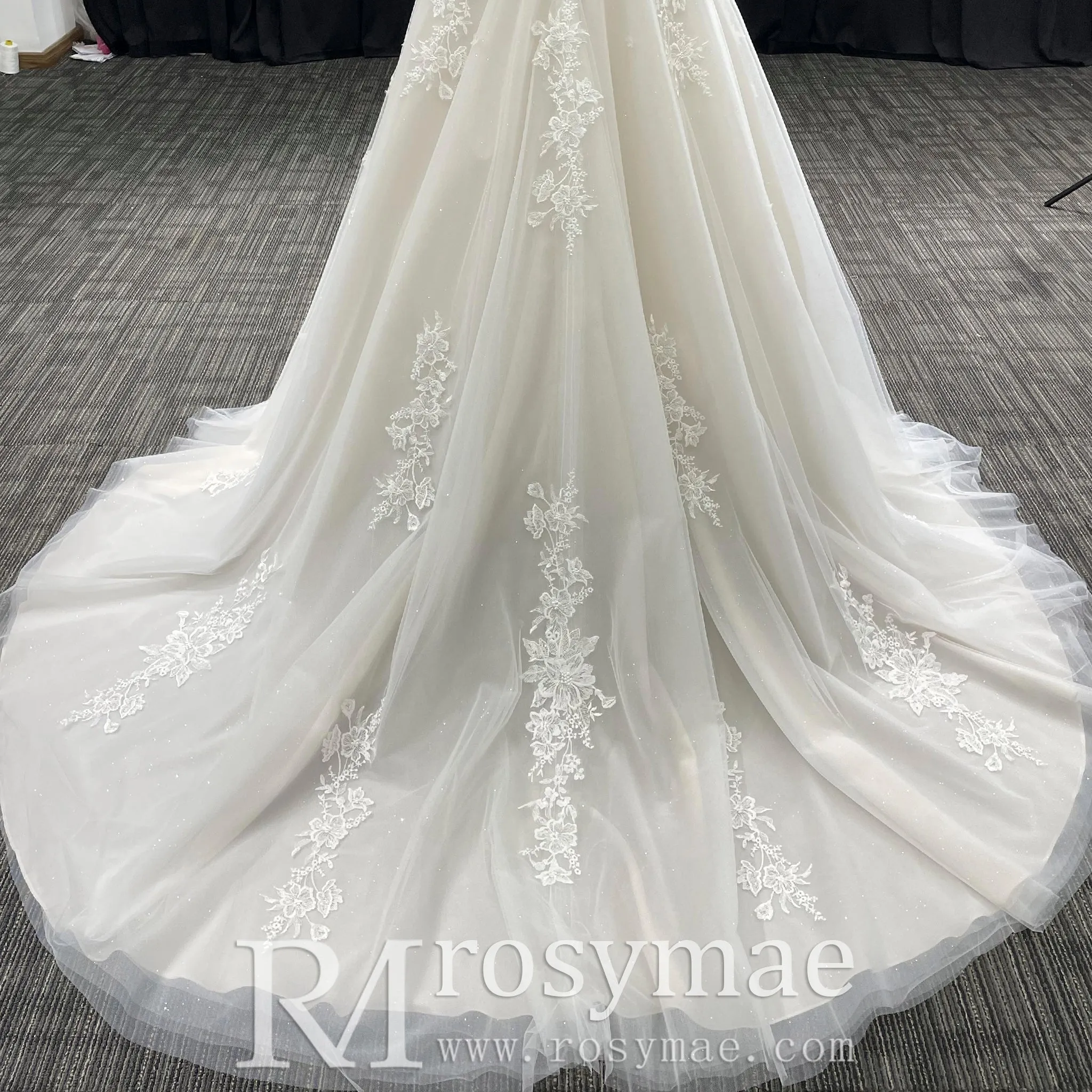 Fairytale Off Shoulder Embellished Tulle Ball Gown Wedding Dress