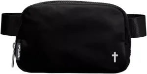 Faith Cross Body Fanny Pack for Women, Fashion Waist Packs, Crossbody Bags, Belt Bag with Adjustable Strap, Christian Bible Gifts Religious Bag Inspiration Thoughts, Lightweight Shoulder Bag. (Black)
