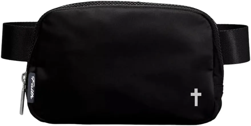 Faith Cross Body Fanny Pack for Women, Fashion Waist Packs, Crossbody Bags, Belt Bag with Adjustable Strap, Christian Bible Gifts Religious Bag Inspiration Thoughts, Lightweight Shoulder Bag. (Black)