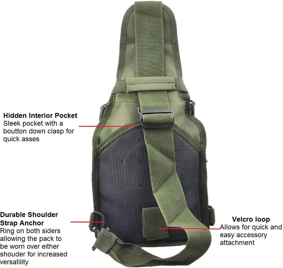 FAMI Outdoor Tactical Bag Backpack, Military Sport Bag Pack Sling Shoulder Backpack Tactical Satchel for Every Day Carry (Army Green 2 Packs)