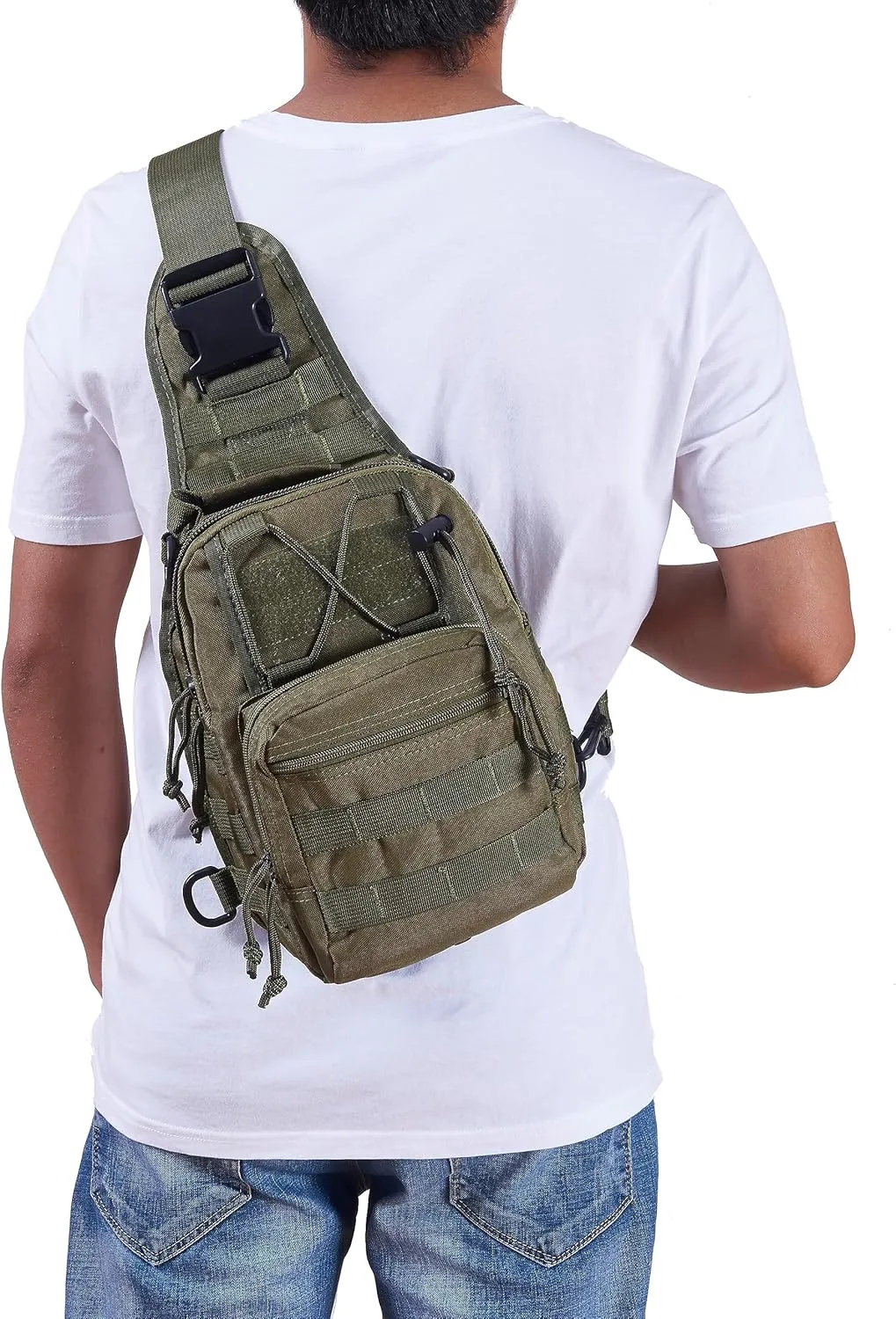 FAMI Outdoor Tactical Bag Backpack, Military Sport Bag Pack Sling Shoulder Backpack Tactical Satchel for Every Day Carry (Army Green 2 Packs)