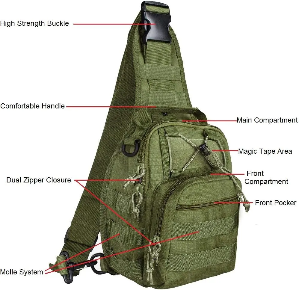 FAMI Outdoor Tactical Bag Backpack, Military Sport Bag Pack Sling Shoulder Backpack Tactical Satchel for Every Day Carry (Army Green 2 Packs)