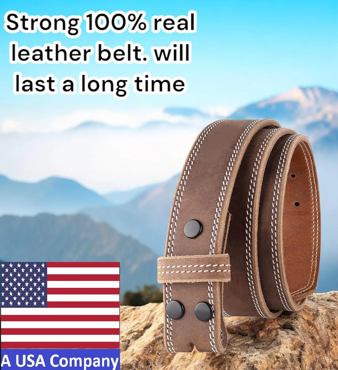 F&L CLASSIC Belt for buckle men Snap on Strap Full Grain One Piece Leather no buckle,1 1/2" Wide, Made in USA
