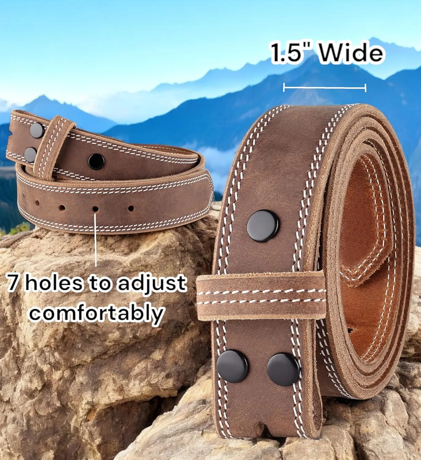 F&L CLASSIC Belt for buckle men Snap on Strap Full Grain One Piece Leather no buckle,1 1/2" Wide, Made in USA