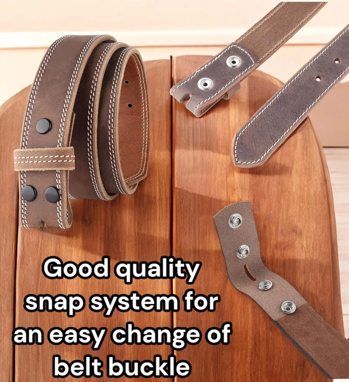 F&L CLASSIC Belt for buckle men Snap on Strap Full Grain One Piece Leather no buckle,1 1/2" Wide, Made in USA