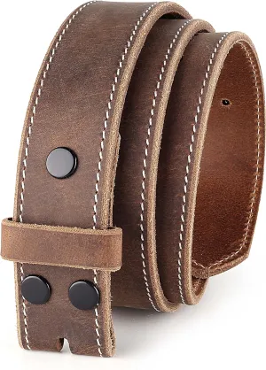 F&L CLASSIC Belt for buckle men Snap on Strap Full Grain One Piece Leather no buckle,1 1/2" Wide, Made in USA