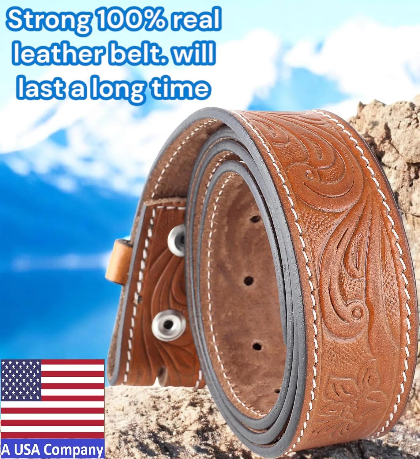 F&L CLASSIC Western Belt without buckle for men – Full Grain Leather Cowboy Belts for jeans - One Piece Leather strap belt