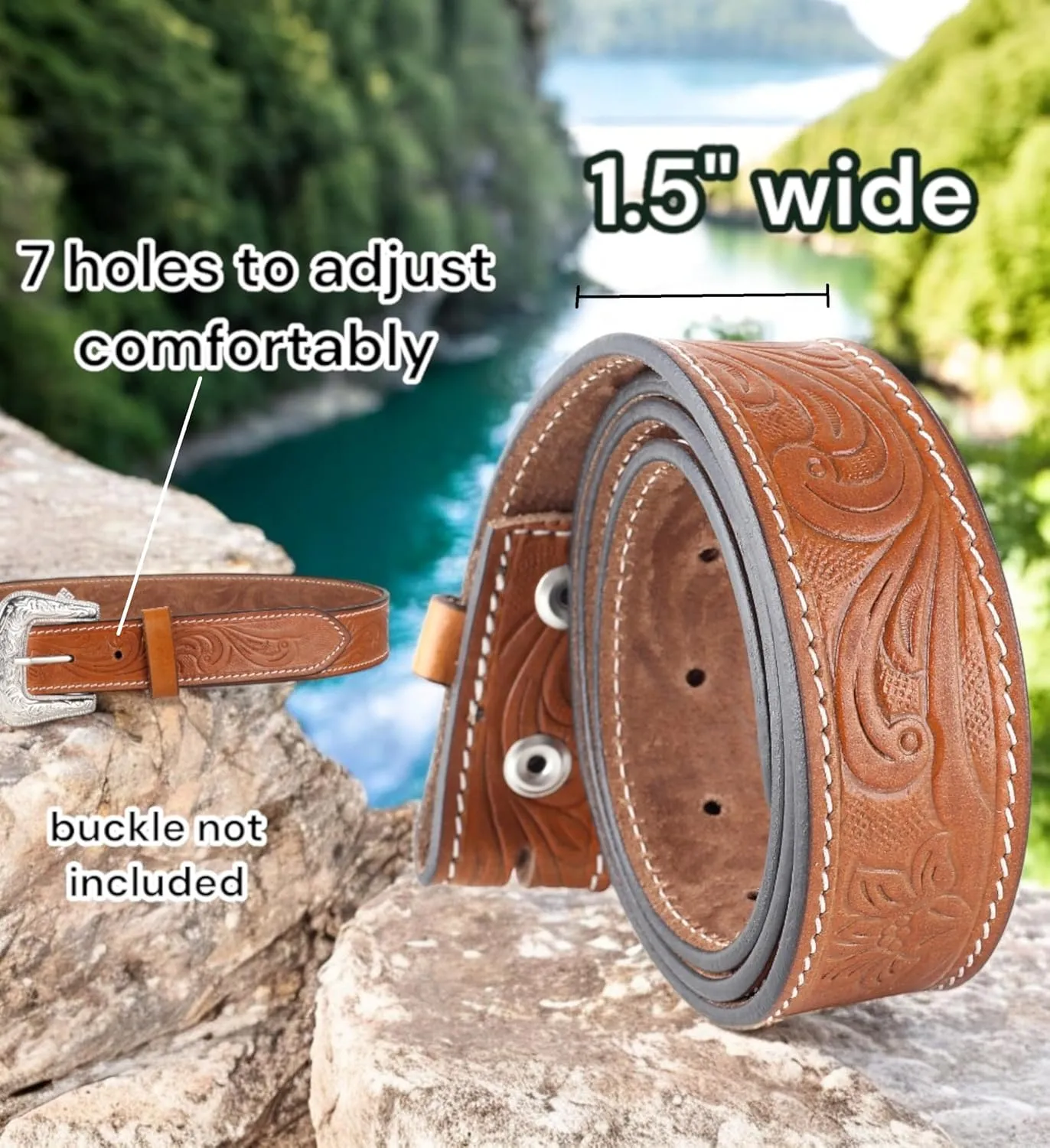 F&L CLASSIC Western Belt without buckle for men – Full Grain Leather Cowboy Belts for jeans - One Piece Leather strap belt