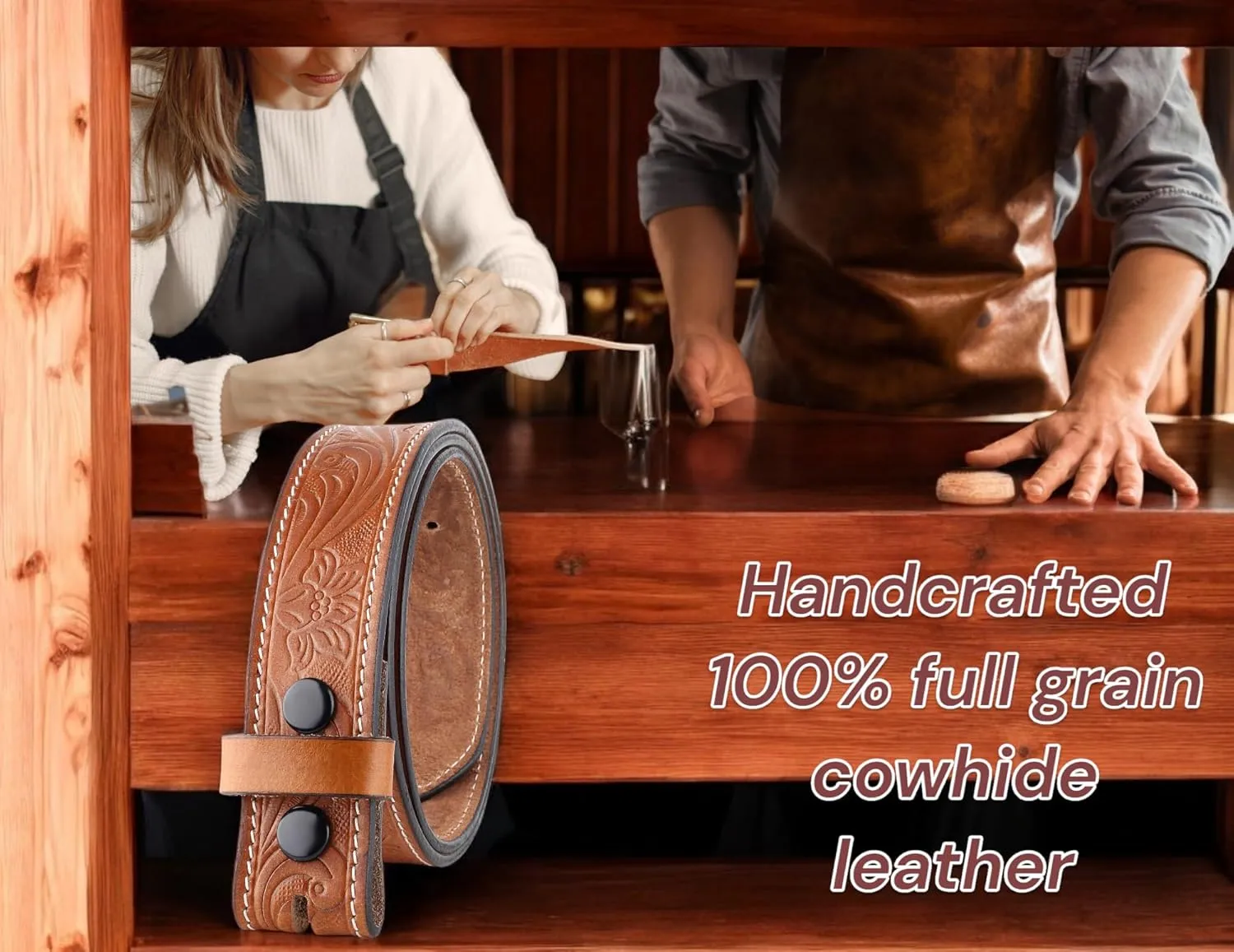 F&L CLASSIC Western Belt without buckle for men – Full Grain Leather Cowboy Belts for jeans - One Piece Leather strap belt