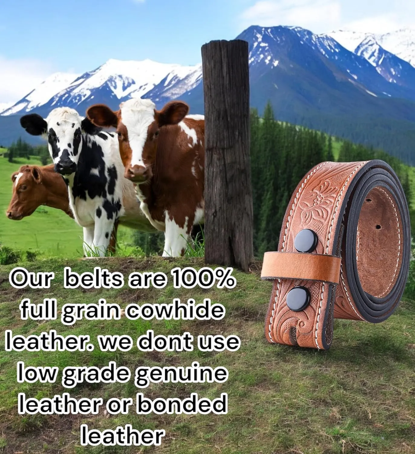 F&L CLASSIC Western Belt without buckle for men – Full Grain Leather Cowboy Belts for jeans - One Piece Leather strap belt