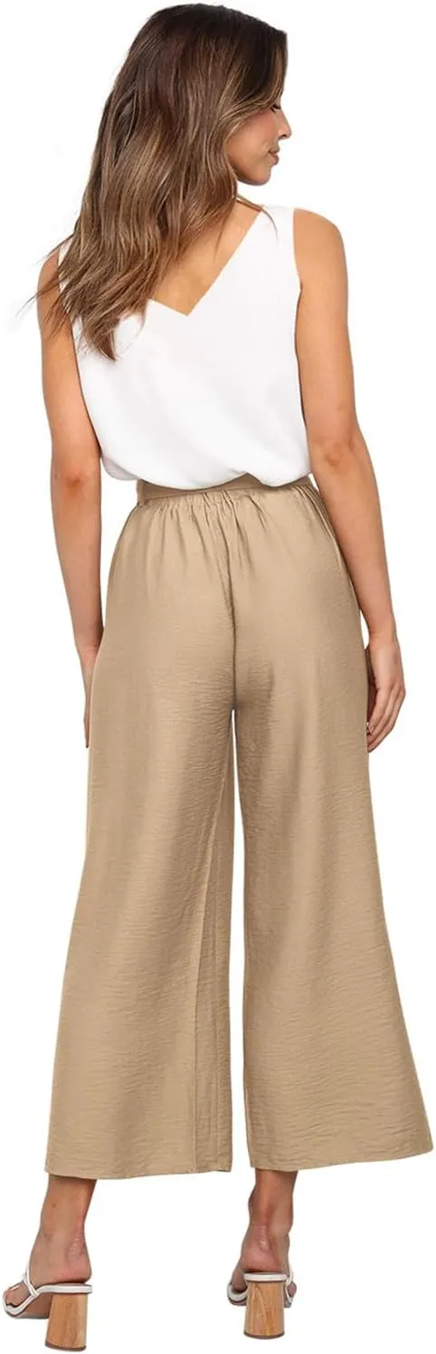 FANCYINN Womens 2 Piece Set V Neck Tank Wide Strap Tops High Waisted Cropped Paper Bag Pants with Belt